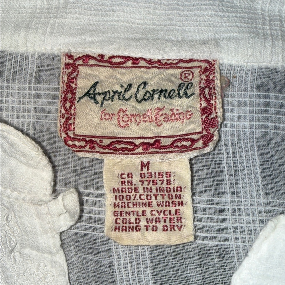 VTG April Cornell White Gauze Lace Trim Tunic Blouse SZ M - Picture 7 of 10